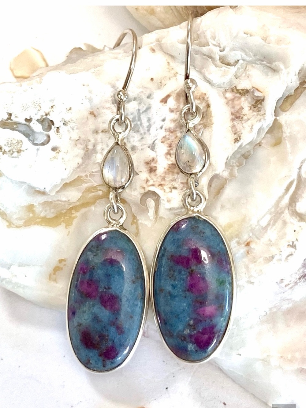 Mystical Ruby Zoisite & Moonstone Sterling Silver Earrings